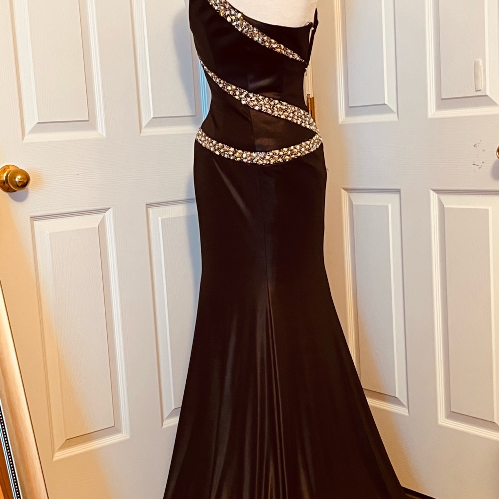 Beautiful Black Satin one shoulder gown